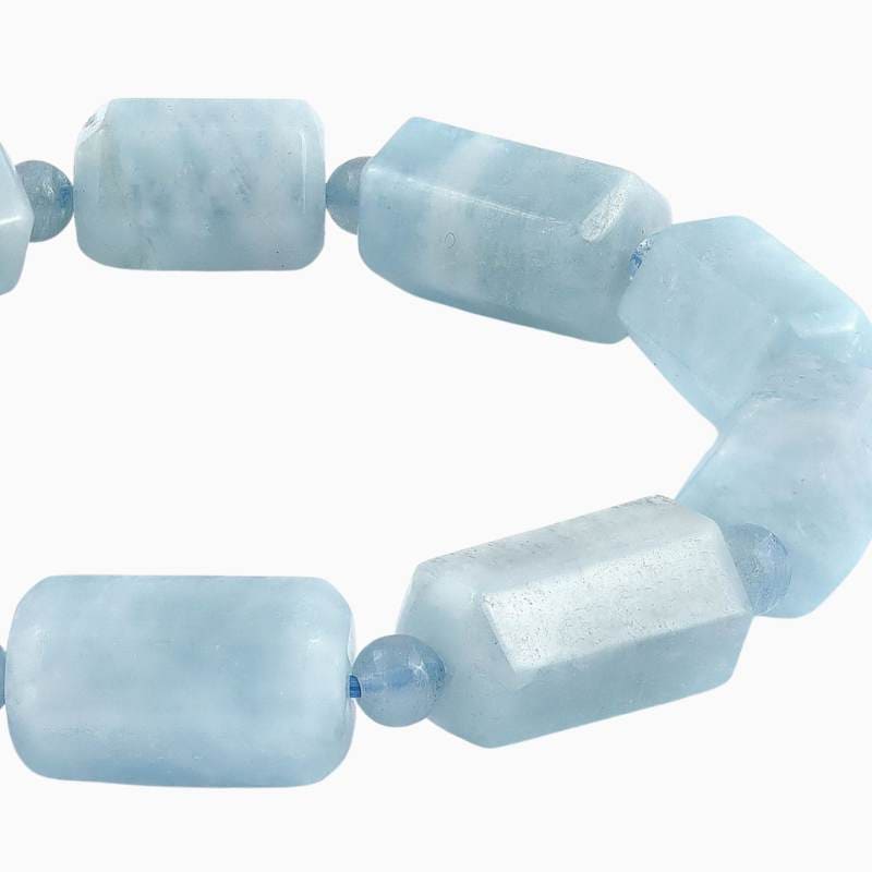 Faceted Aquamarine Barrel Bead Bracelet - Image 3
