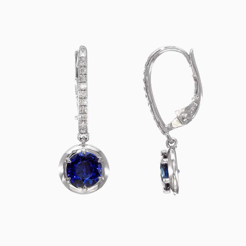 Round-Cut Blue Sapphire Bezel-Set Drop Earrings - Image 2
