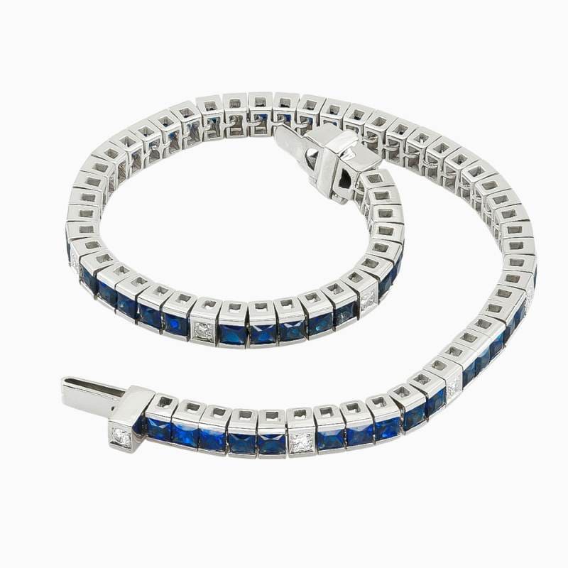 Sapphire & Diamond Link Tennis Bracelet - Image 5