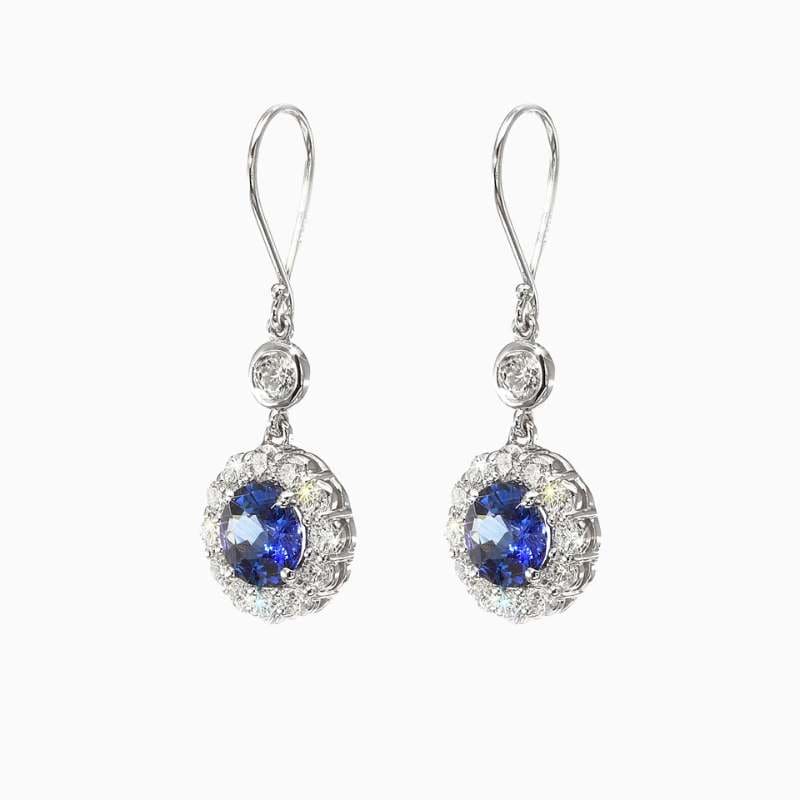 Floral Cluster Sapphire Dangle Earrings with Fish Hook - Image 2