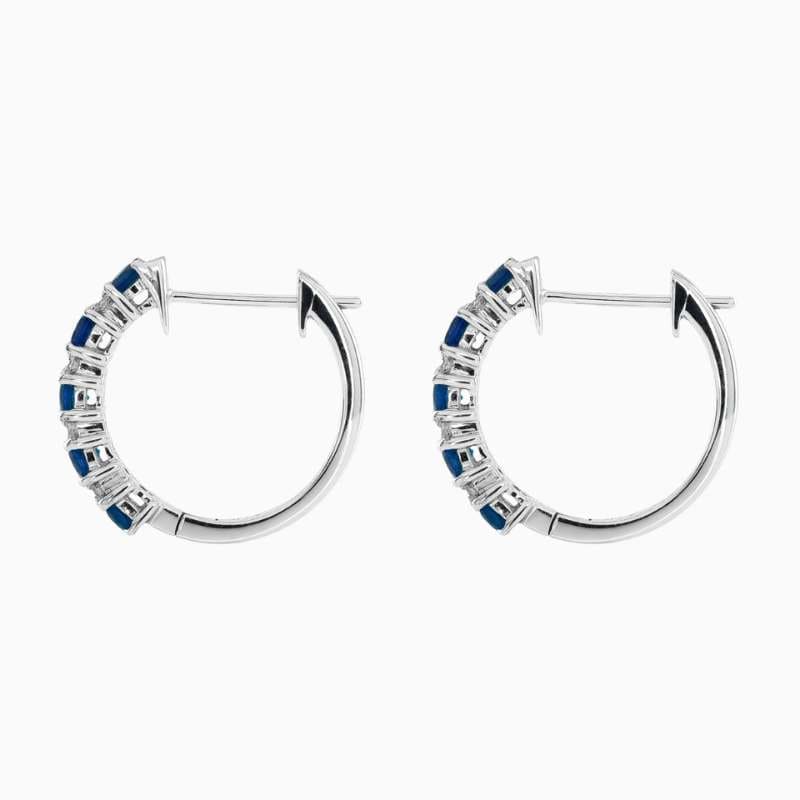 Alternating Blue Sapphire & Diamond Half Hoop Earrings - Image 3