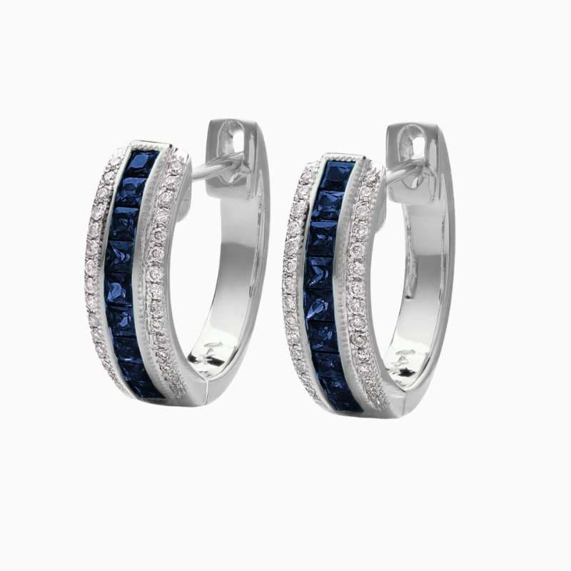 Sapphire & Diamond Double Row Hoop Earrings - Image 2