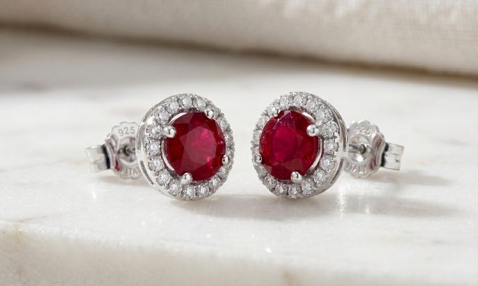 Classic Ruby Halo Studs Surround
