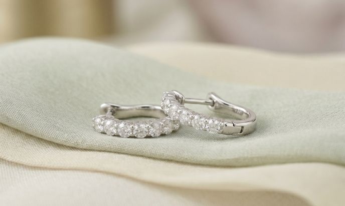 Dainty Diamond Hoop Earrings White Gold