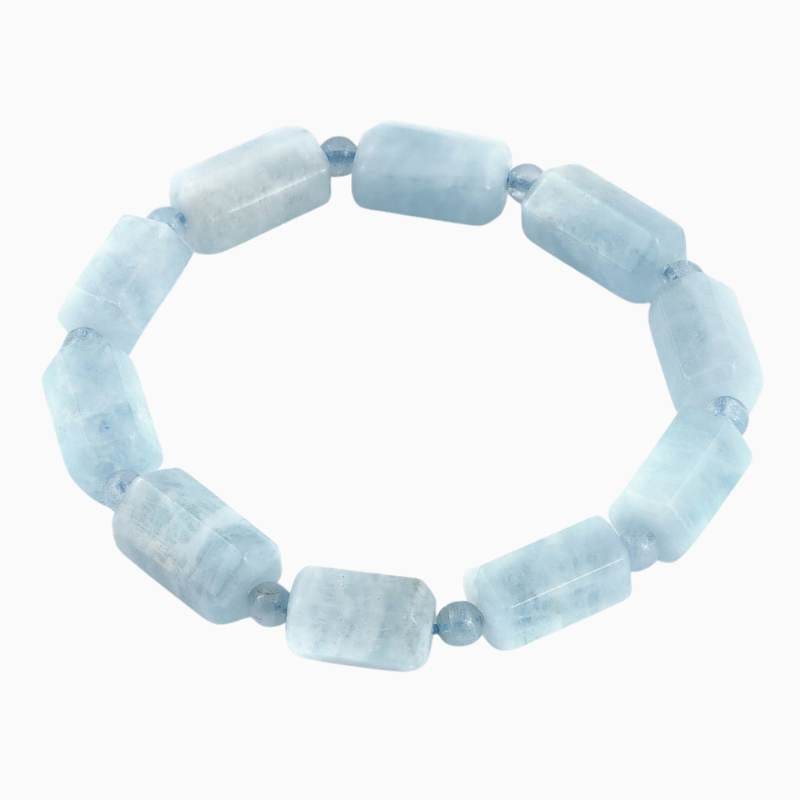 Faceted Aquamarine Barrel Bead Bracelet