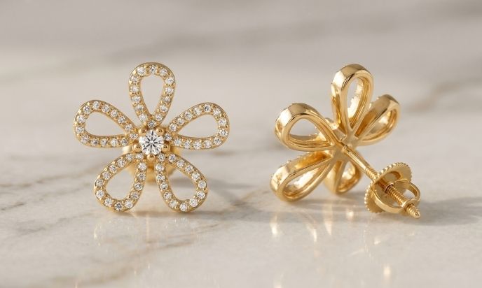 Floral Diamond Earrings White Gold golden