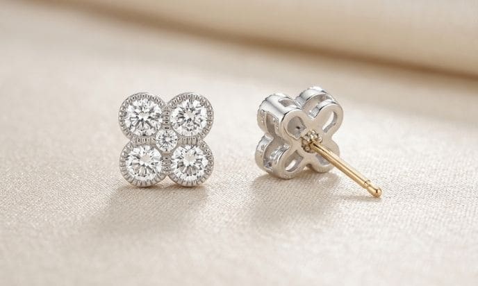Clover Diamond Stud Earrings White Gold