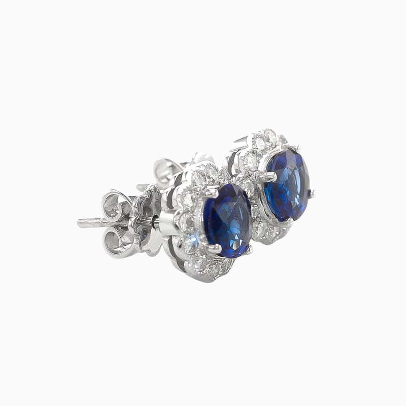 Classic Sapphire Halo Studs with Butterfly Back - Image 2