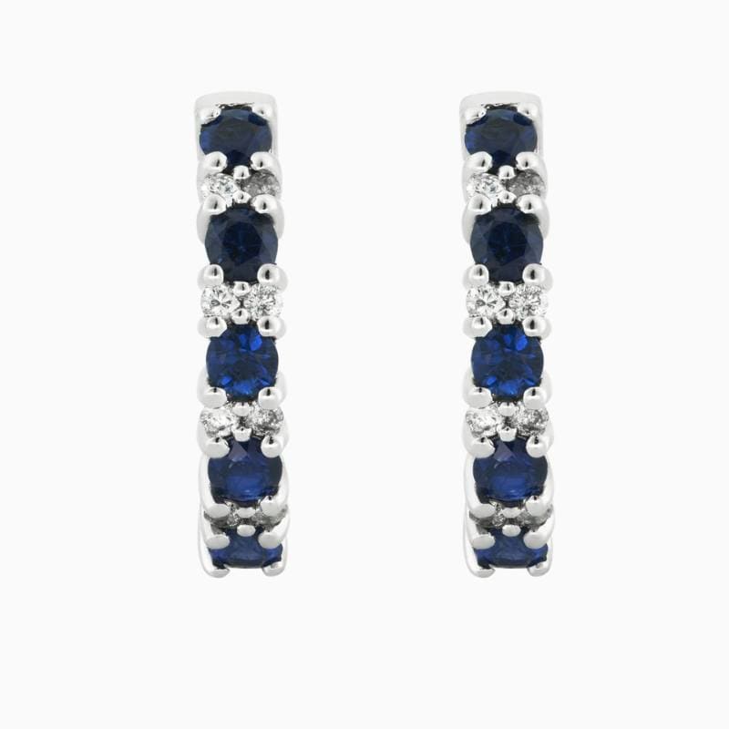 Alternating Blue Sapphire & Diamond Half Hoop Earrings