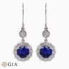 Floral Cluster Sapphire Dangle Earrings with Fish Hook