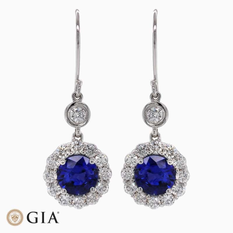 Floral Cluster Sapphire Dangle Earrings with Fish Hook