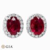 Oval-Cut Ruby & Diamond Halo Stud Earrings