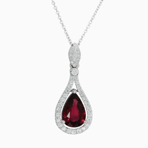 Natural ruby diamond pendant in 14K White Gold