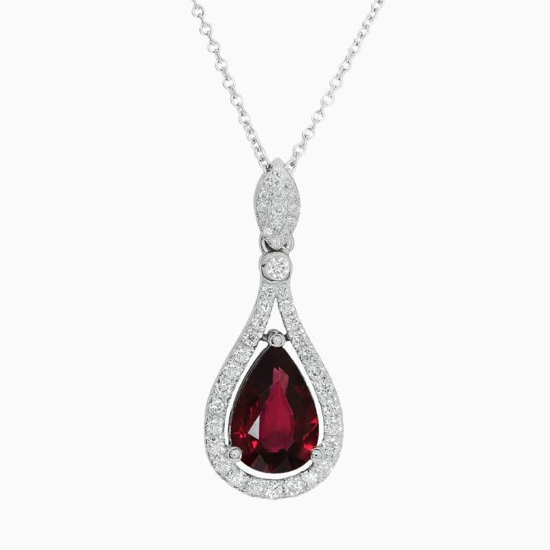 Natural ruby diamond pendant in 14K White Gold