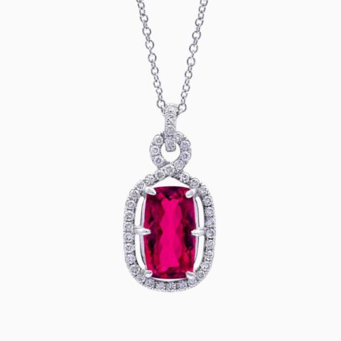 Natural rubellite diamond pendant in Platinum