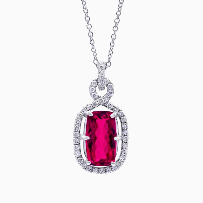 Natural rubellite diamond pendant in Platinum