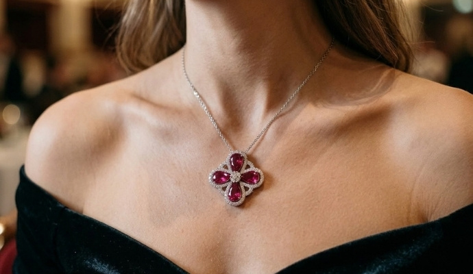 Floral Rubellite Diamond Pendant