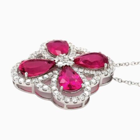 Natural rubellite diamond pendant