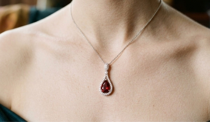 Pigeon Blood Ruby Diamond Halo Pendant
