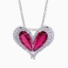 Natural rubellite diamond pendant in 14K White Gold