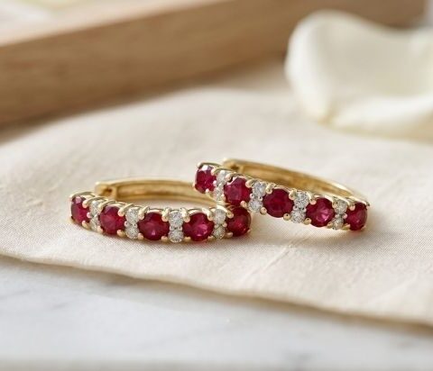 Ruby Diamond Hoop Earrings