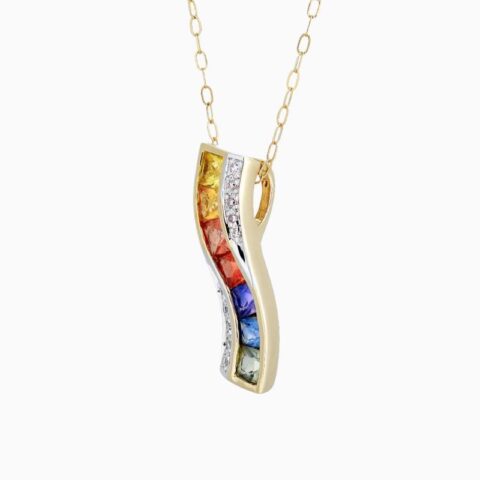 Natural rainbow sapphire diamond pendant