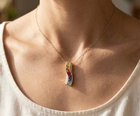 Rainbow Sapphire Diamond Pendant