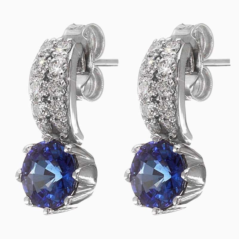 Blue Sapphire Diamond Pavé Drop Earrings - Image 2