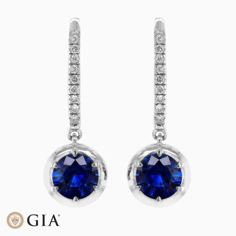 Round-Cut Blue Sapphire Bezel-Set Drop Earrings