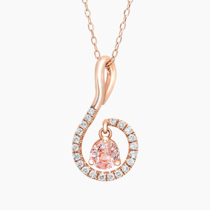 Natural padparadscha sapphire diamond pendant in 14K Rose Gold