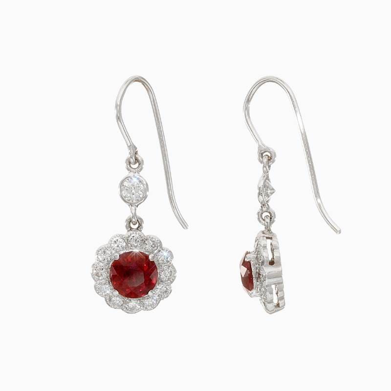 Round-Cut Ruby Halo Drop Earrings - Image 3