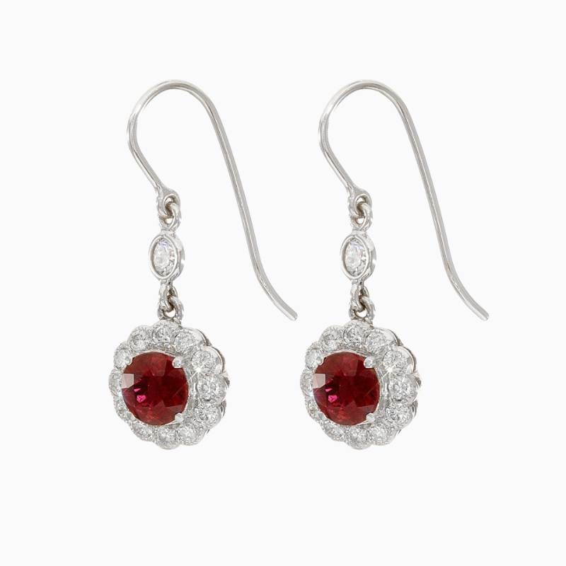 Round-Cut Ruby Halo Drop Earrings - Image 2