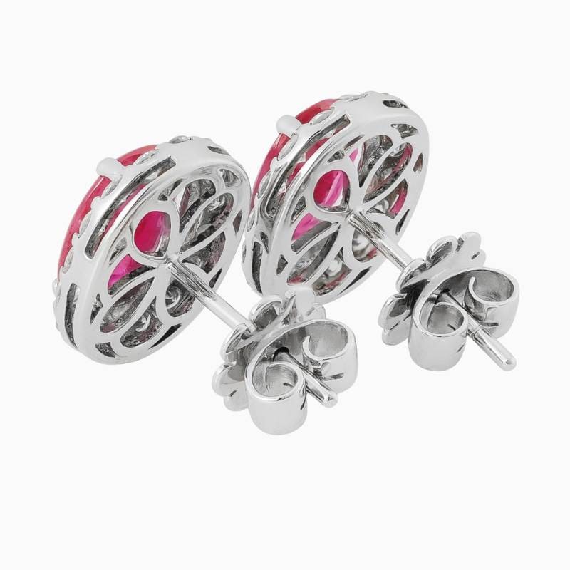 Oval-Cut Ruby & Diamond Halo Stud Earrings - Image 3
