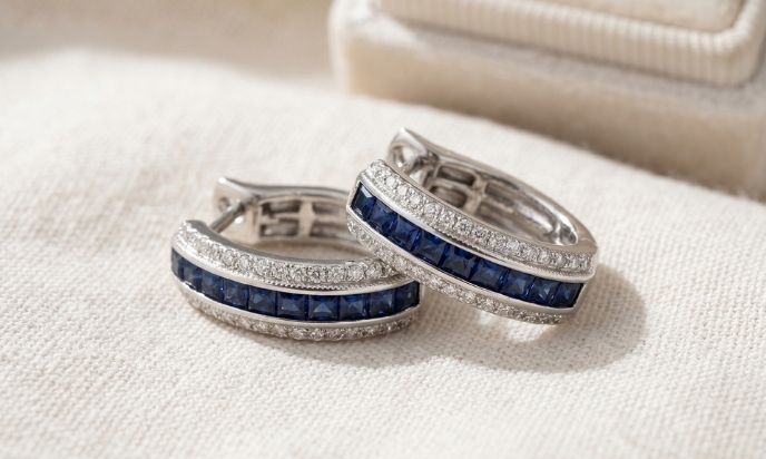 Sapphire Diamond Hoop Earrings
