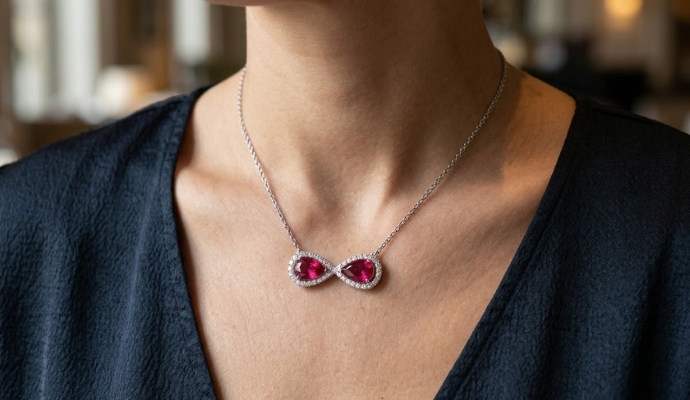 Side-by-Side Pear Rubellite Diamond Necklace