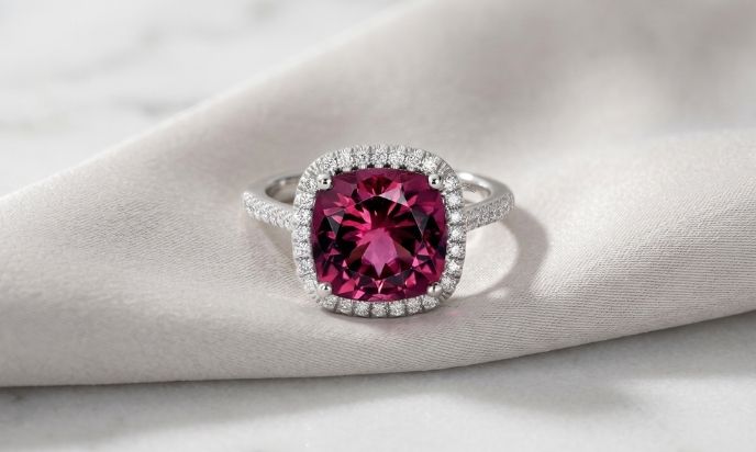 Oval Red Tourmaline Diamond Ring