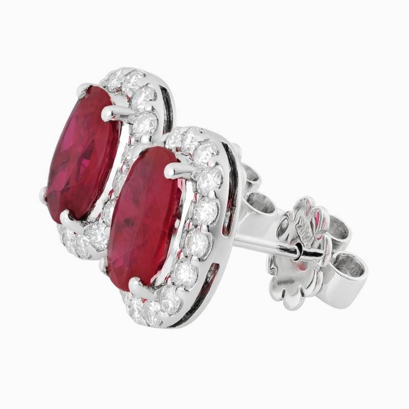 Oval-Cut Ruby & Diamond Halo Stud Earrings - Image 2