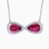 Natural rubellite diamond pendant in 14K White Gold