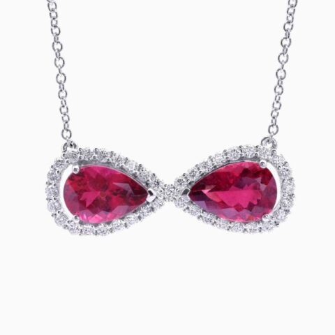 Natural rubellite diamond pendant in 14K White Gold