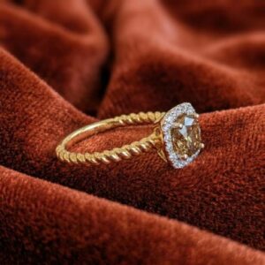 Green to Brown Alexandrite and Natural Diamond Halo Ring