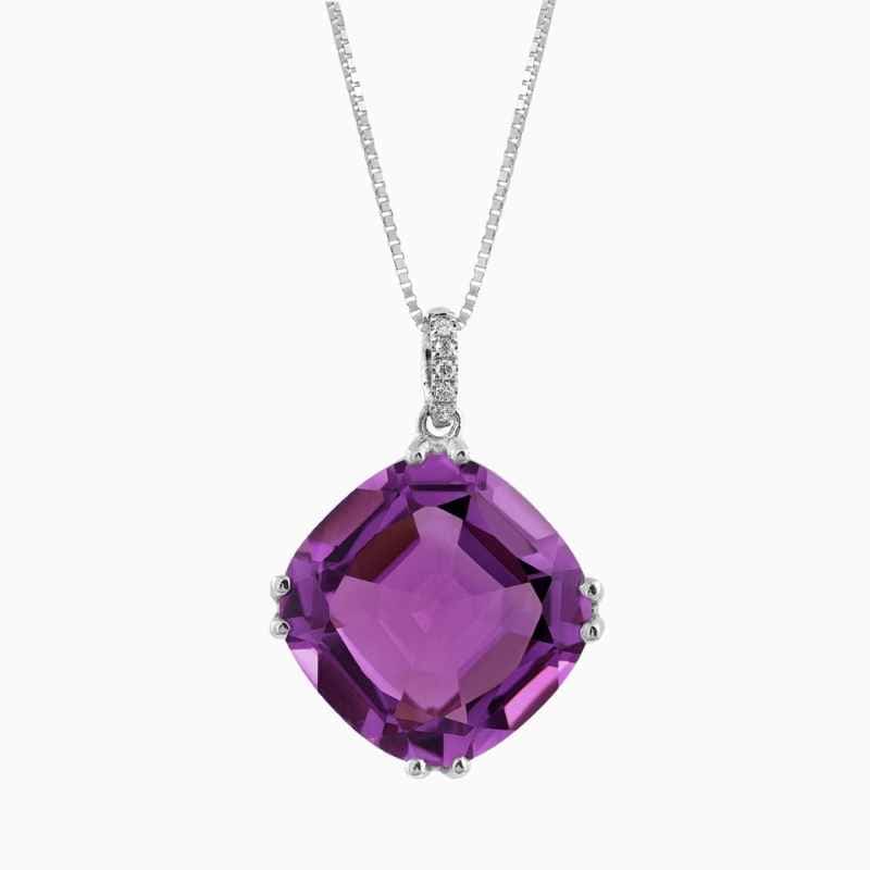 Natural amethyst pendant in 14K White Gold