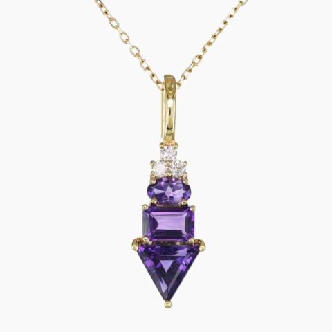 Natural amethyst diamond pendant in 14K Yellow Gold