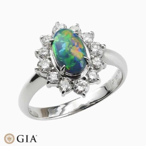 Natural Black Opal ring in Platinum