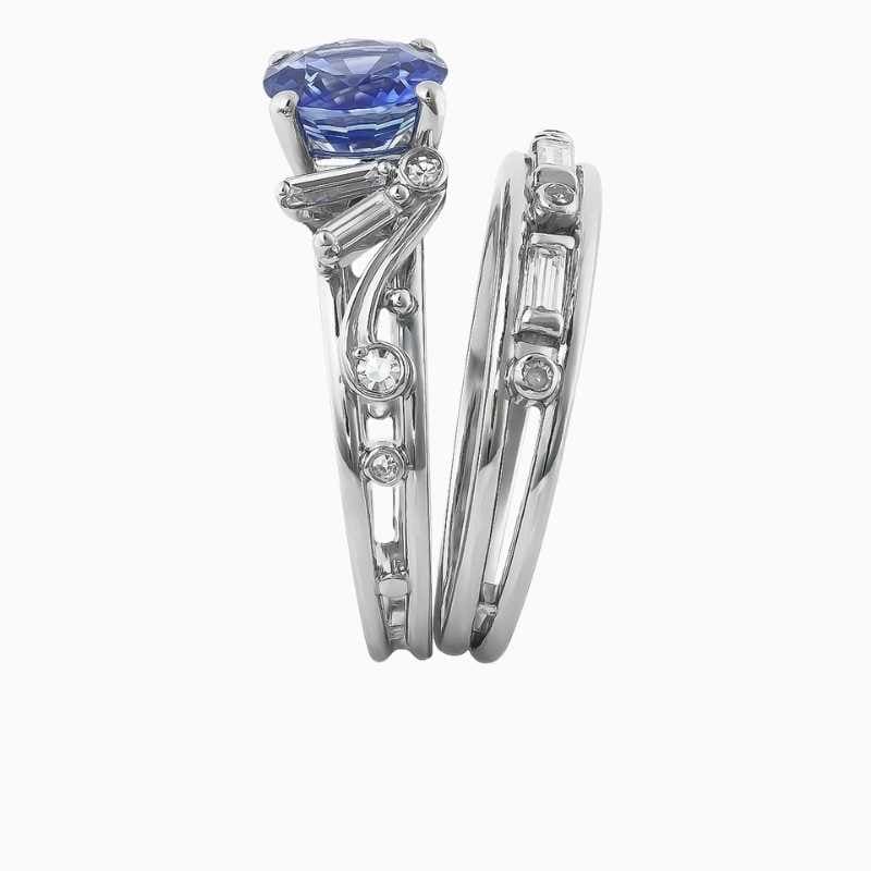 Blue Sapphire Diamond Platinum Ring - Image 3