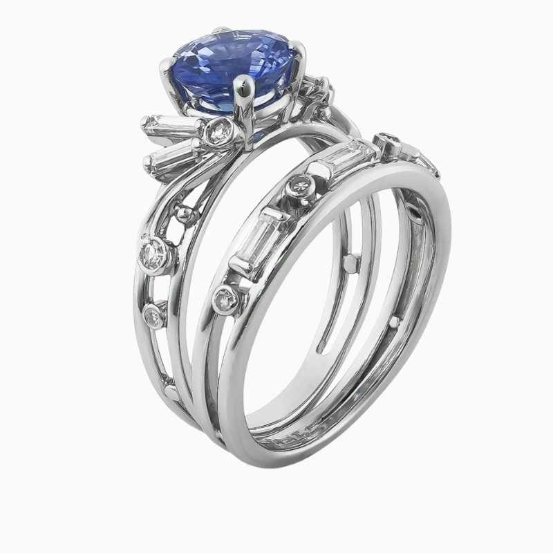 Blue Sapphire Diamond Platinum Ring - Image 2