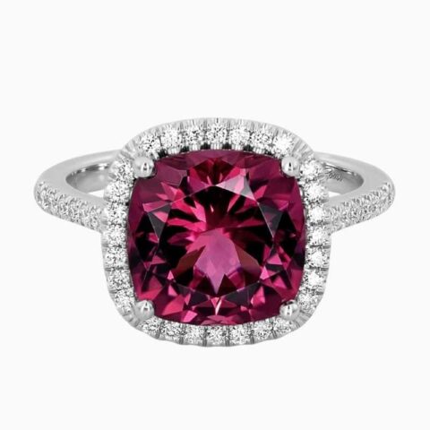 Natural Red Tourmaline ring in 14K White Gold