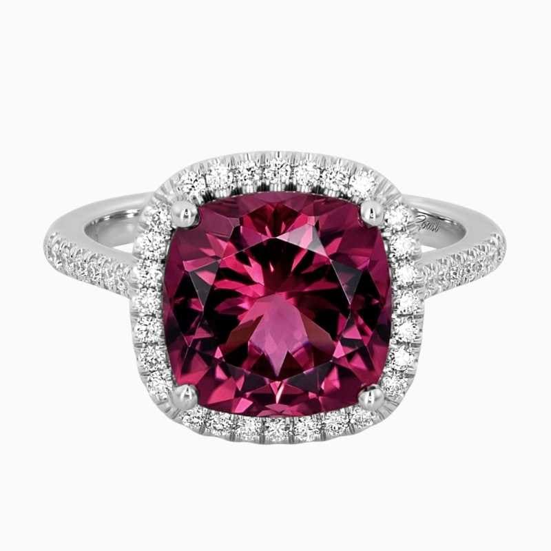 Natural Red Tourmaline ring in 14K White Gold