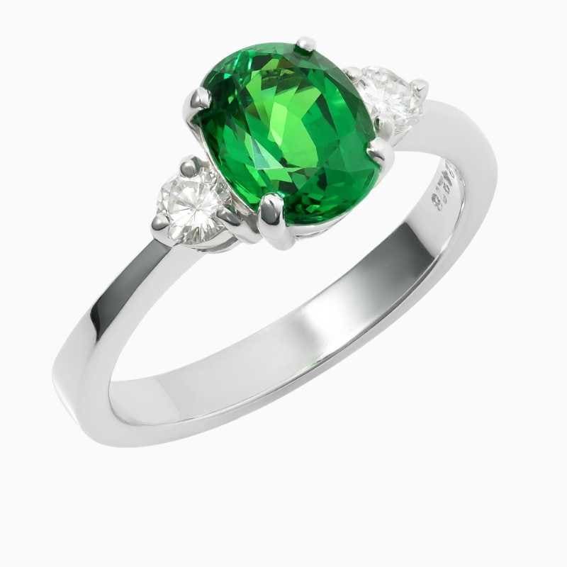Oval Tsavorite Diamond White Gold Ring