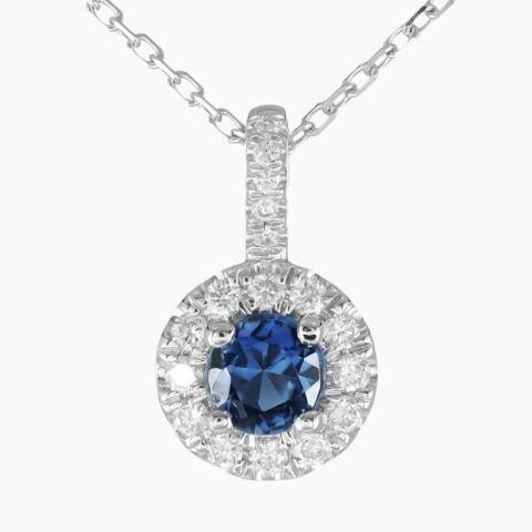 Natural blue sapphire diamond pendant in 14K White Gold