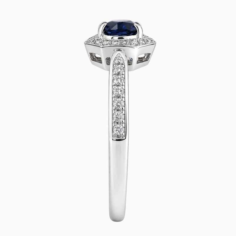 Round Blue Sapphire Diamond Gold Ring - Image 2